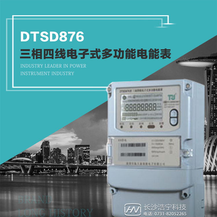 產品型號：DTSD876 型三相四線電子式多功能電能表精度等級：有功1級,無功2級 額定電壓： 3×100V 、 3×57.7/100V、 3×220/380V 額定電流： 0.3(1.2)A～30(100)A 頻 率： 50HZ 工作溫度：-40℃～+70℃ 顯示方式： 液晶 整機功耗： 重量： 約2.3kg 外形尺寸： 265mm*170mm*75mm